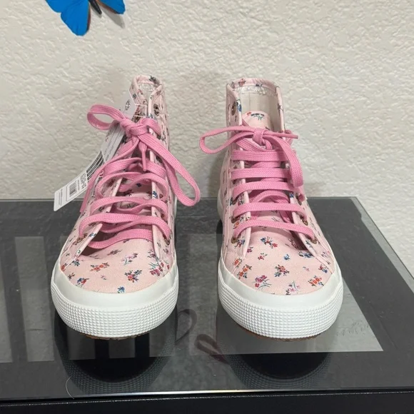 Superga woman' Pink Floral High-Top Sneakers new - Picture 2 of 7
